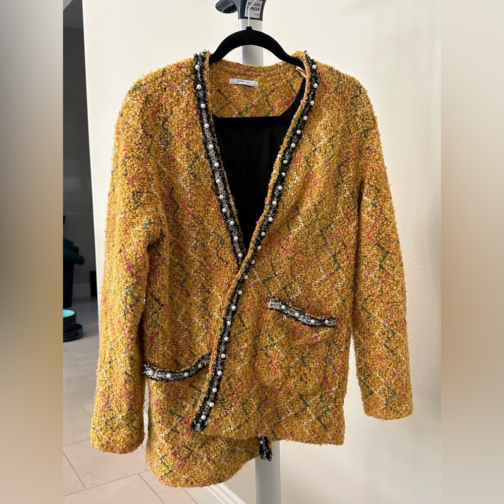 ZARA WOMEN’s Fall Faux Tweed Texture Coat (yellow)